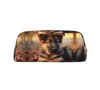 ESASAM Cute German Shepherd Puppy Leather Zipper Three-Dimensional Pencil Case, Simple and Elegant, Fashionable and Practical