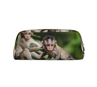 ESASAM Cute Little Monkeys Leather Zipper Three-Dimensional Pencil Case, Simple and Elegant, Fashionable and Practical