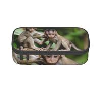 ESASAM Cute Little Monkeys Print Pencil Case Spacious Oxford Cloth Storage with Multiple Compartments
