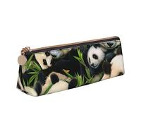 ESASAM Cute Panda Leather Triangular Pencil Case, Lightweight and Cute, with Large Capacity