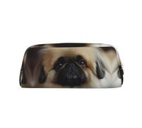 ESASAM Cute Pekingese Leather Zipper Three-Dimensional Pencil Case, Simple and Elegant, Fashionable and Practical