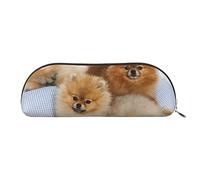 ESASAM Cute Pomeranian Leather Semi-Circular Storage Bag, Semi-Circular Shape, Simple and Fashionable