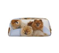ESASAM Cute Pomeranian Leather Zipper Three-Dimensional Pencil Case, Simple and Elegant, Fashionable and Practical