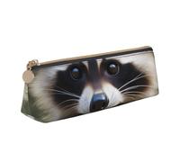 ESASAM Cute Raccoon Leather Triangular Pencil Case, Lightweight and Cute, with Large Capacity