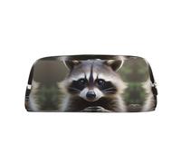 ESASAM Cute Raccoon Leather Zipper Three-Dimensional Pencil Case, Simple and Elegant, Fashionable and Practical