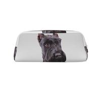 ESASAM Cute Schnauzer Dog Leather Zipper Three-Dimensional Pencil Case, Simple and Elegant, Fashionable and Practical