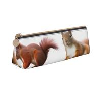 ESASAM Cute Squirrel Leather Triangular Pencil Case, Lightweight and Cute, with Large Capacity