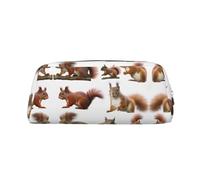 ESASAM Cute Squirrel Leather Zipper Three-Dimensional Pencil Case, Simple and Elegant, Fashionable and Practical