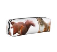 ESASAM Cute Squirrel Leather Zipper Three-Dimensional Pencil Case, Simple and Elegant, Fashionable and Practical