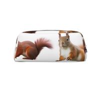 ESASAM Cute Squirrel Leather Zipper Three-Dimensional Pencil Case, Simple and Elegant, Fashionable and Practical