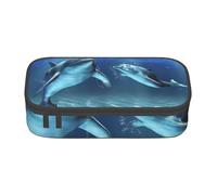 ESASAM Dolphins in The Sea Print Pencil Case Spacious Oxford Cloth Storage with Multiple Compartments