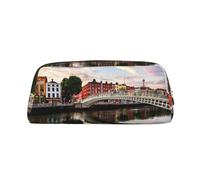ESASAM Dublin Ireland Ha Penny Bridge River Leather Zipper Three-Dimensional Pencil Case, Simple and Elegant, Fashionable and Practical