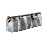 ESASAM Emperor Penguin Leather Triangular Pencil Case, Lightweight and Cute, with Large Capacity