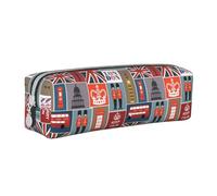 ESASAM England Symbols Simple and Stylish Leather Pencil Case - Stationery Organizer and Travel Storage, Pencil Holder, Pencil Bag, Zipper Pouch, Pen Case, Art Supplies