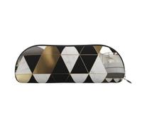 ESASAM Fashion Modern Black White Gold Triangles Leather Semi-Circular Storage Bag, Semi-Circular Shape, Simple and Fashionable