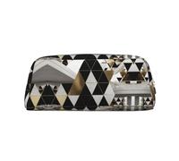 ESASAM Fashion Modern Black White Gold Triangles Leather Zipper Three-Dimensional Pencil Case, Simple and Elegant, Fashionable and Practical