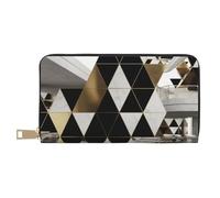 ESASAM Fashion Modern Black White Gold Triangles Long Imitation Leather Wallet, Stylish, Practical, and Durable