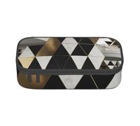 ESASAM Fashion Modern Black White Gold Triangles Print Pencil Case Spacious Oxford Cloth Storage with Multiple Compartments