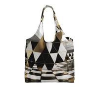 ESASAM Fashion Modern Black White Gold Triangles Stylish Canvas One-Shoulder Commuter Bag-Suitable For Daily Use And Urban Exploration