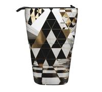 ESASAM Fashion Modern Black White Gold Triangles Vertical Retractable Pencil Case, Easy to Use, Adjustable Size According to Needs