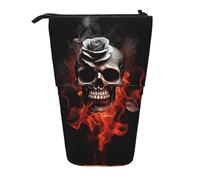 ESASAM Fire Skull Rose Vertical Retractable Pencil Case, Easy to Use, Adjustable Size According to Needs