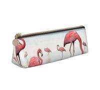 ESASAM Flock of Pink Flamingos On The Beach Leather Triangular Pencil Case, Lightweight and Cute, with Large Capacity