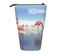 ESASAM Flock of Pink Flamingos On The Beach Vertical Retractable Pencil Case, Easy to Use, Adjustable Size According to Needs