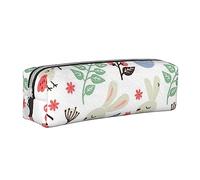 ESASAM Flowers Bunnies Birds Simple and Stylish Leather Pencil Case - Stationery Organizer and Travel Storage, Pencil Holder, Pencil Bag, Zipper Pouch, Pen Case, Art Supplies