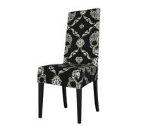 ESASAM Flowers Skull Ornamental Pattern Printed Dining Chair Protective Cover, Machine Washable, Suitable For Universal Armless Chairs