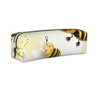 ESASAM Flying Bees Daisy Honey Leather Zipper Three-Dimensional Pencil Case, Simple and Elegant, Fashionable and Practical
