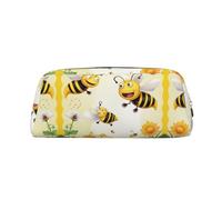 ESASAM Flying Bees Daisy Honey Leather Zipper Three-Dimensional Pencil Case, Simple and Elegant, Fashionable and Practical