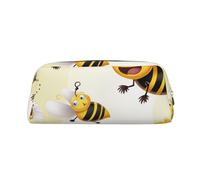 ESASAM Flying Bees Daisy Honey Leather Zipper Three-Dimensional Pencil Case, Simple and Elegant, Fashionable and Practical