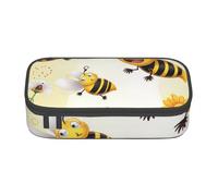 ESASAM Flying Bees Daisy Honey Print Pencil Case Spacious Oxford Cloth Storage with Multiple Compartments