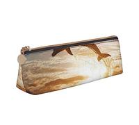 ESASAM Funny Animal Dolphin Leather Triangular Pencil Case, Lightweight and Cute, with Large Capacity
