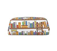 ESASAM Funny Book Shelves Collection and Ladder Leather Zipper Three-Dimensional Pencil Case, Simple and Elegant, Fashionable and Practical