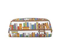 ESASAM Funny Book Shelves Collection and Ladder Leather Zipper Three-Dimensional Pencil Case, Simple and Elegant, Fashionable and Practical