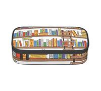 ESASAM Funny Book Shelves Collection and Ladder Print Pencil Case Spacious Oxford Cloth Storage with Multiple Compartments