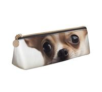 ESASAM Funny Chihuahua Leather Triangular Pencil Case, Lightweight and Cute, with Large Capacity