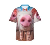 ESASAM Funny Cute Pig Men's Hawaiian Shirt – Tropical Print Button Down Short Sleeve Beach Shirt, Beach Party Shirt, Vacation Shirt, Short Sleeve Shirt, Casual Shirt