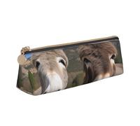 ESASAM Funny Donkeys Leather Triangular Pencil Case, Lightweight and Cute, with Large Capacity