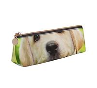 ESASAM Funny Labrador Puppy Dog Leather Triangular Pencil Case, Lightweight and Cute, with Large Capacity