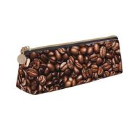 ESASAM Funny Roasted Coffee Beans Leather Triangular Pencil Case, Lightweight and Cute, with Large Capacity