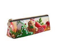 ESASAM Gingerbread Man Candy Leather Triangular Pencil Case, Lightweight and Cute, with Large Capacity