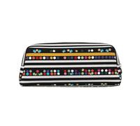 ESASAM Glitter Rainbow Polka Dot Stripe Black and White 2 Leather Zipper Three-Dimensional Pencil Case, Simple and Elegant, Fashionable and Practical