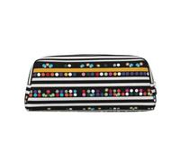 ESASAM Glitter Rainbow Polka Dot Stripe Black and White 2 Leather Zipper Three-Dimensional Pencil Case, Simple and Elegant, Fashionable and Practical