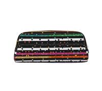 ESASAM Glitter Rainbow Polka Dot Stripe Black and White 3 Leather Zipper Three-Dimensional Pencil Case, Simple and Elegant, Fashionable and Practical