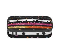 ESASAM Glitter Rainbow Polka Dot Stripe Black and White 3 Print Pencil Case Spacious Oxford Cloth Storage with Multiple Compartments