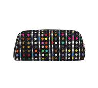 ESASAM Glitter Rainbow Polka Dot Stripe Black and White 4 Leather Zipper Three-Dimensional Pencil Case, Simple and Elegant, Fashionable and Practical