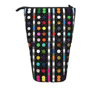 ESASAM Glitter Rainbow Polka Dot Stripe Black and White 4 Vertical Retractable Pencil Case, Easy to Use, Adjustable Size According to Needs