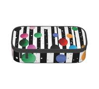 ESASAM Glitter Rainbow Polka Dot Stripe Black and White Print Pencil Case Spacious Oxford Cloth Storage with Multiple Compartments